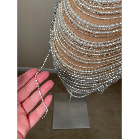 Retrofete Hollis Pearl Crystal Embellished Draped Sheer Mini Dress Size Small - Picture 7 of 11